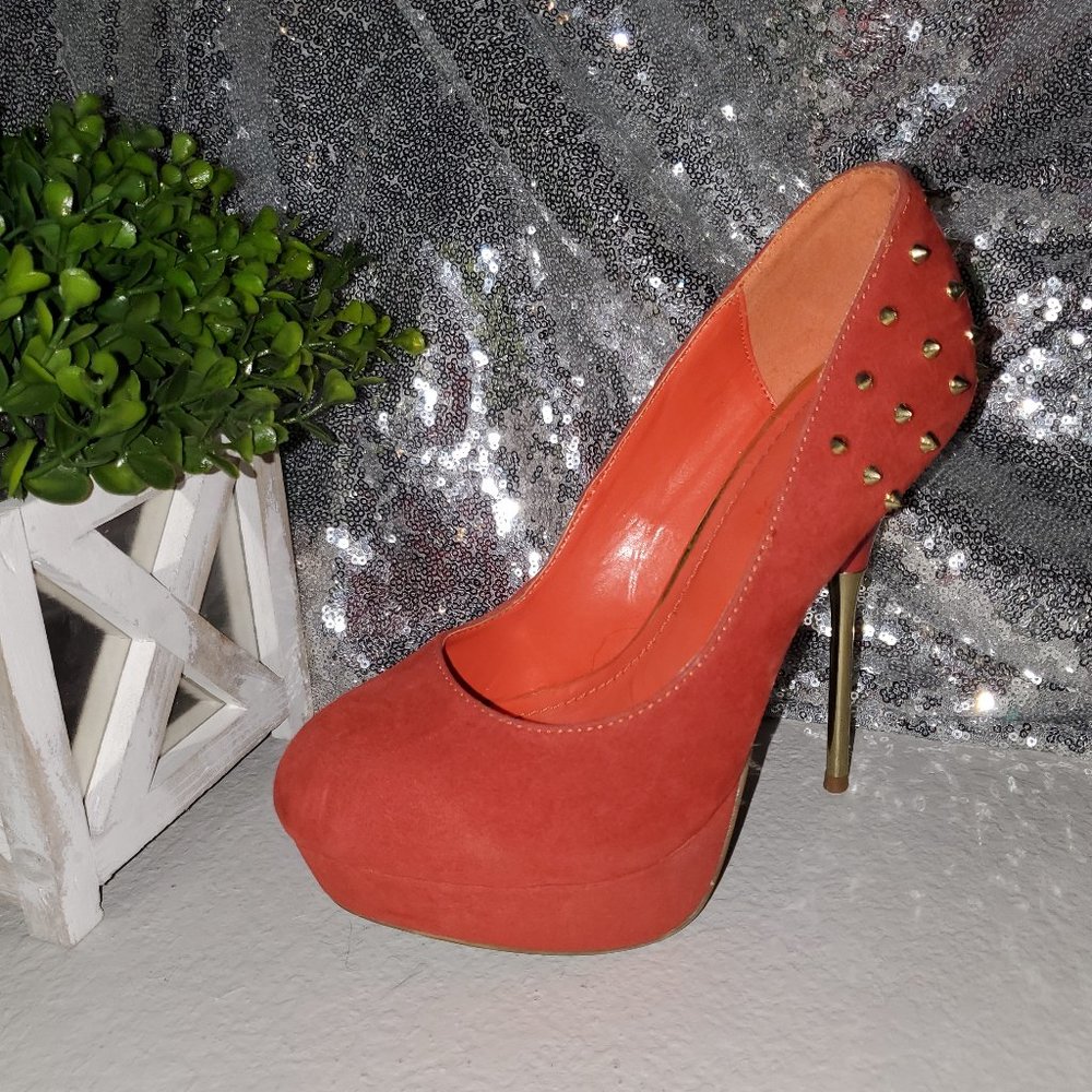 Orange studded heels, 7.5 "Candace"